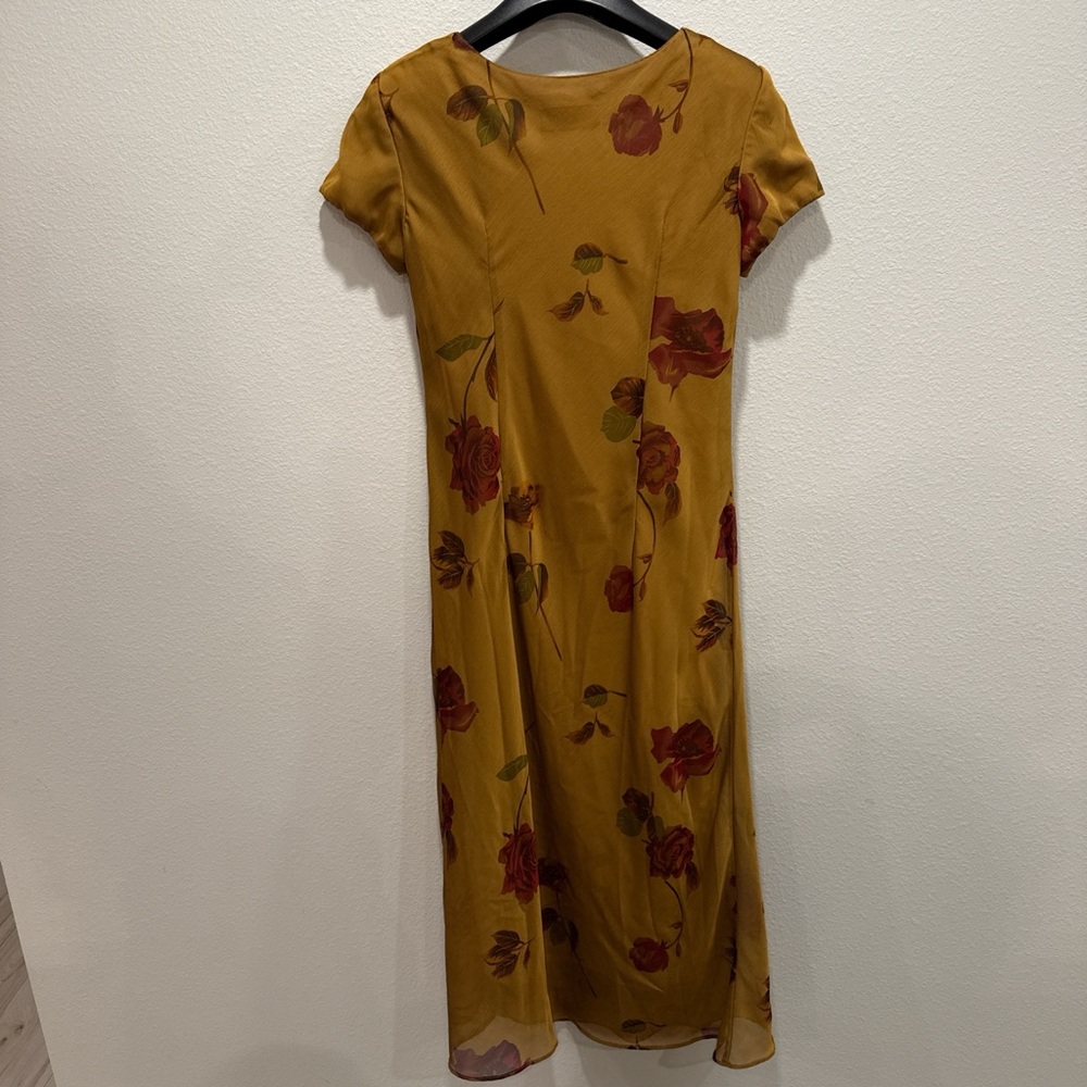 Vintage 90s Yellow Rose Floral Dress | Made in USA | Size 8 - Picture 6 of 12